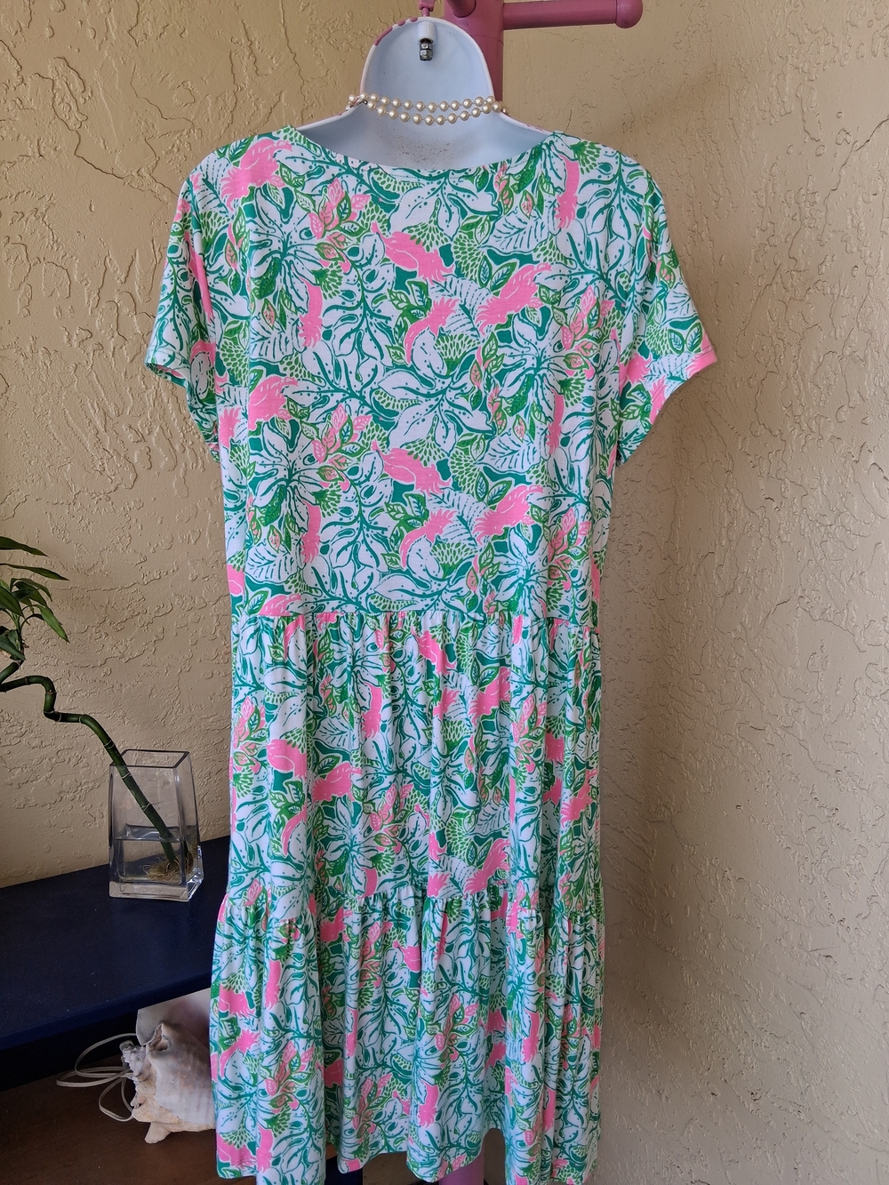 Lilly Pulitzer Pink, Mint & Green Floral Tiered Scoop Midi Dress - Picture 3 of 9